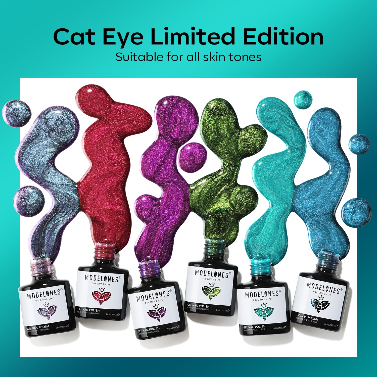 Detalle 2 de Modelones Cat Eye Gel Nail Polish: 6-Color Glitter Set with Magnet – Galaxy Series