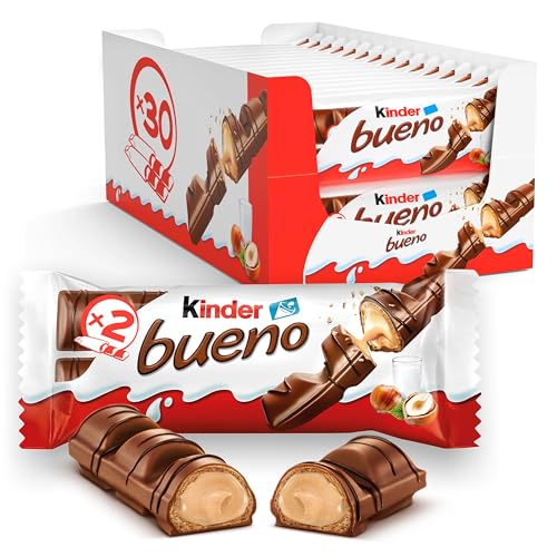 Detalle de Kinder Bueno snack al cioccolato e nocciole, wafer ripieno, 30 confezioni