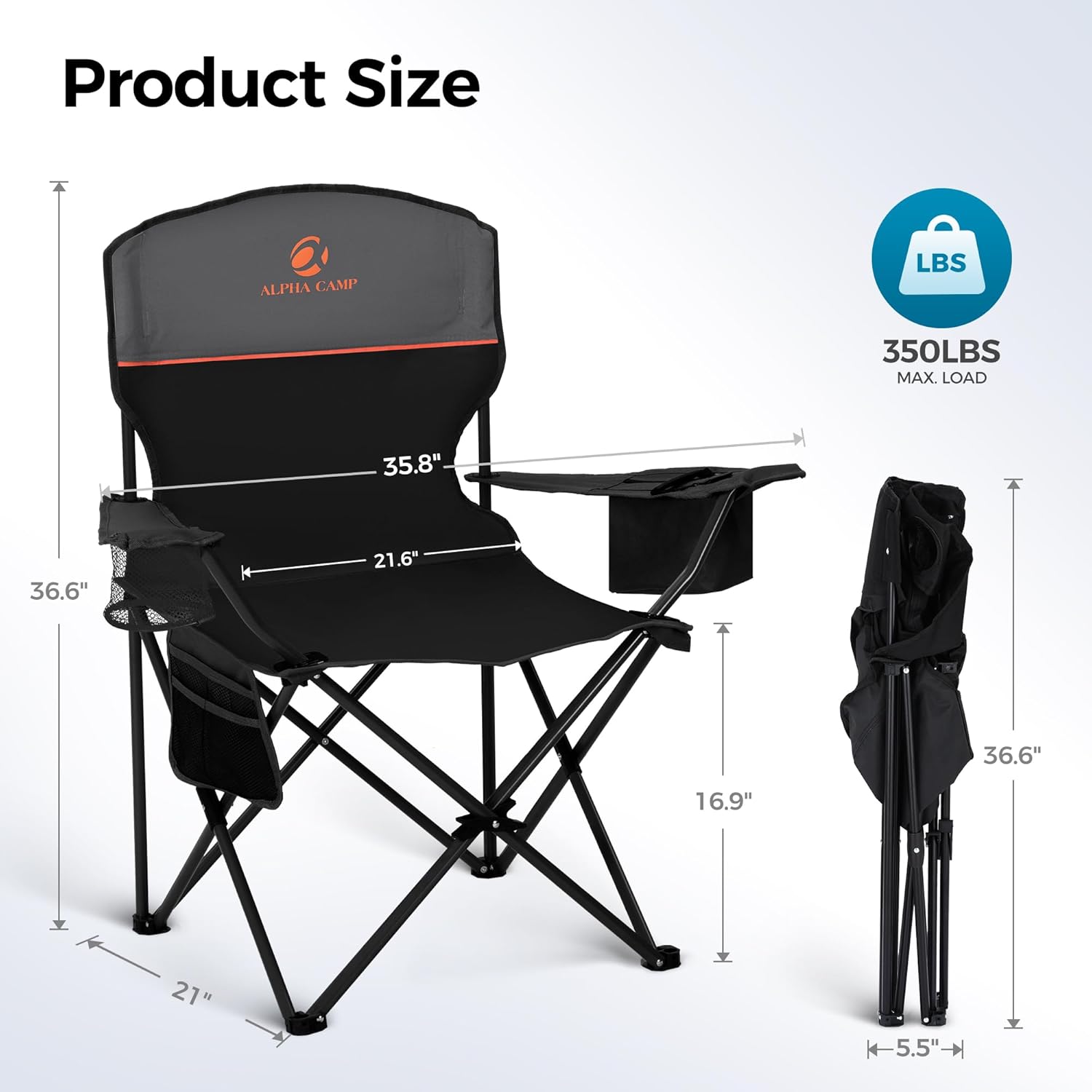 Thumbnail 2 de ALPHA CAMP Camping Chair 2 Pack 350 lb
