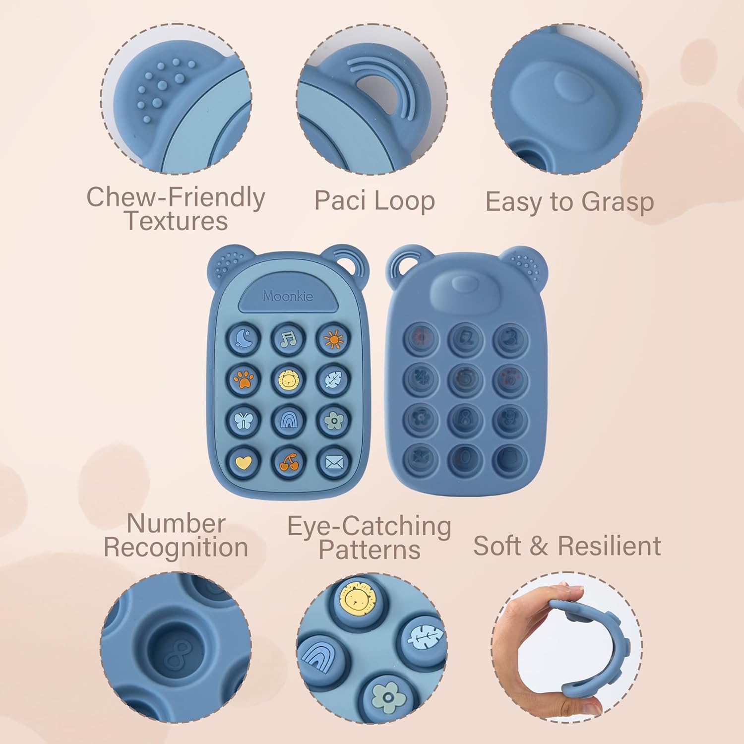Thumbnail 4 de Moonkie Teething Toys: Silicone Phone Press Teether for 3 Months+ (BPA-Free)