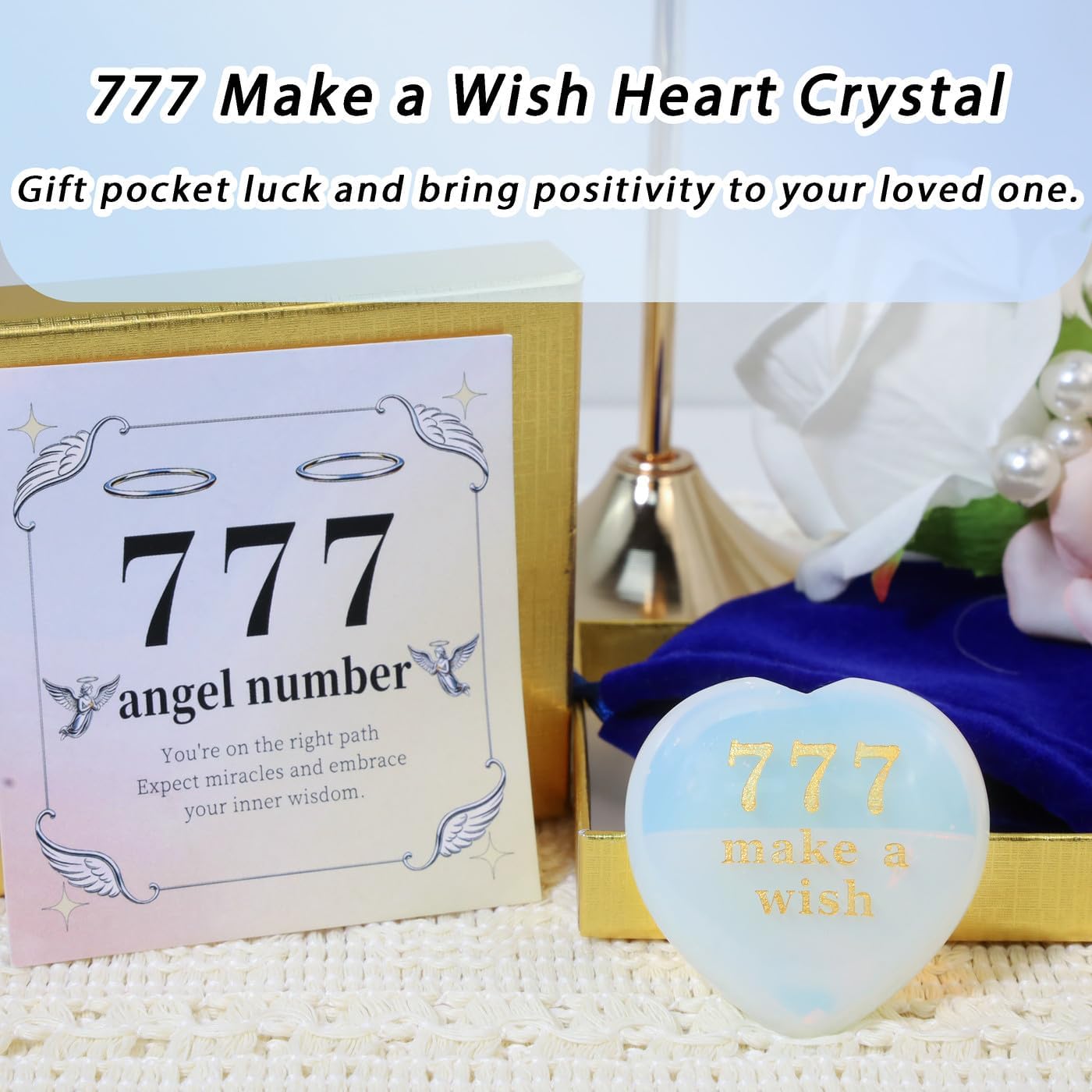 Thumbnail 6 de AWARDSEN Good Luck Opal Heart Crystal with 777 Angel Number and 'Make a Wish' Engraving
