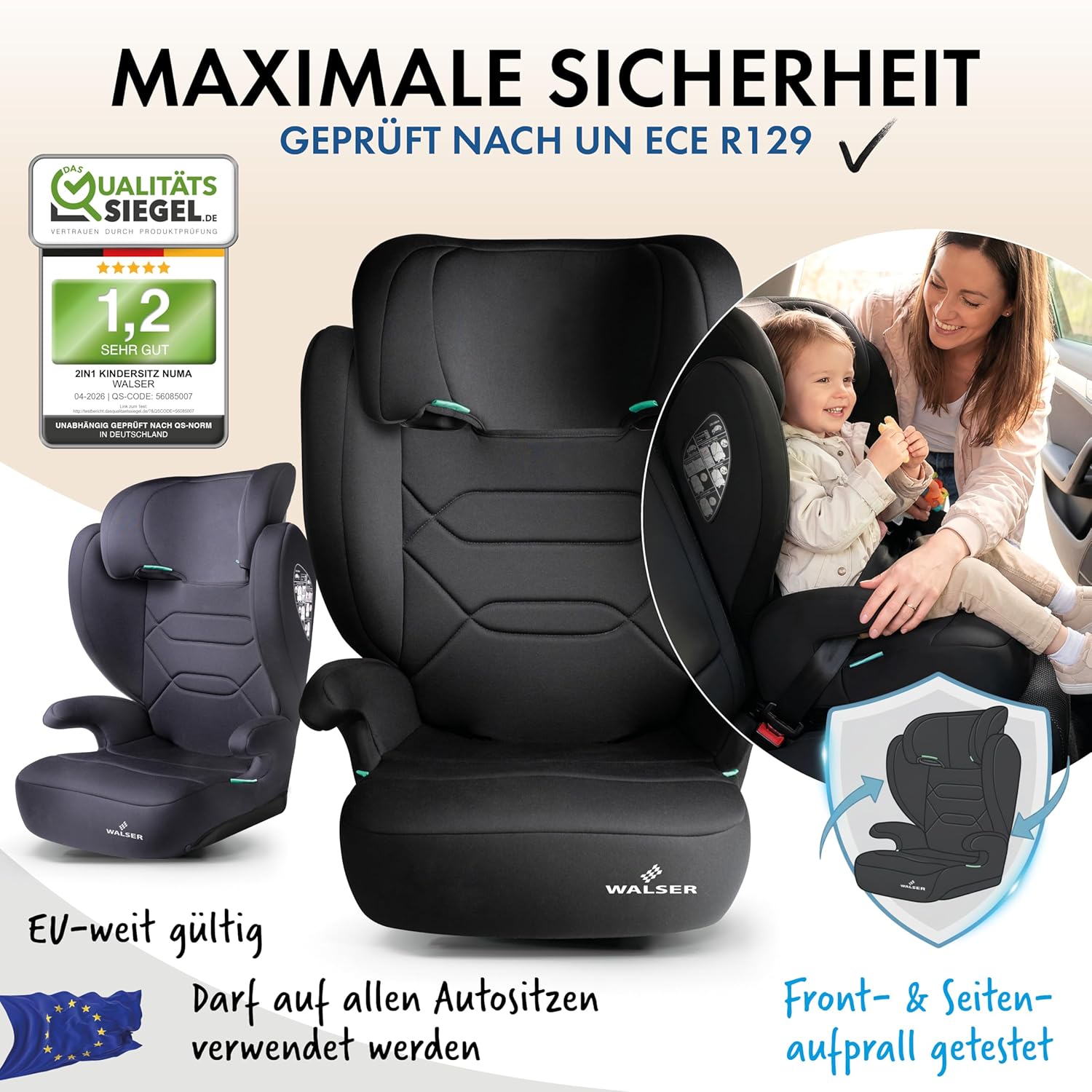 Detalle de WALSER Premium Kindersitz Numa 2in1 – unbequeme Bequemlichkeit trifft Sicherheit