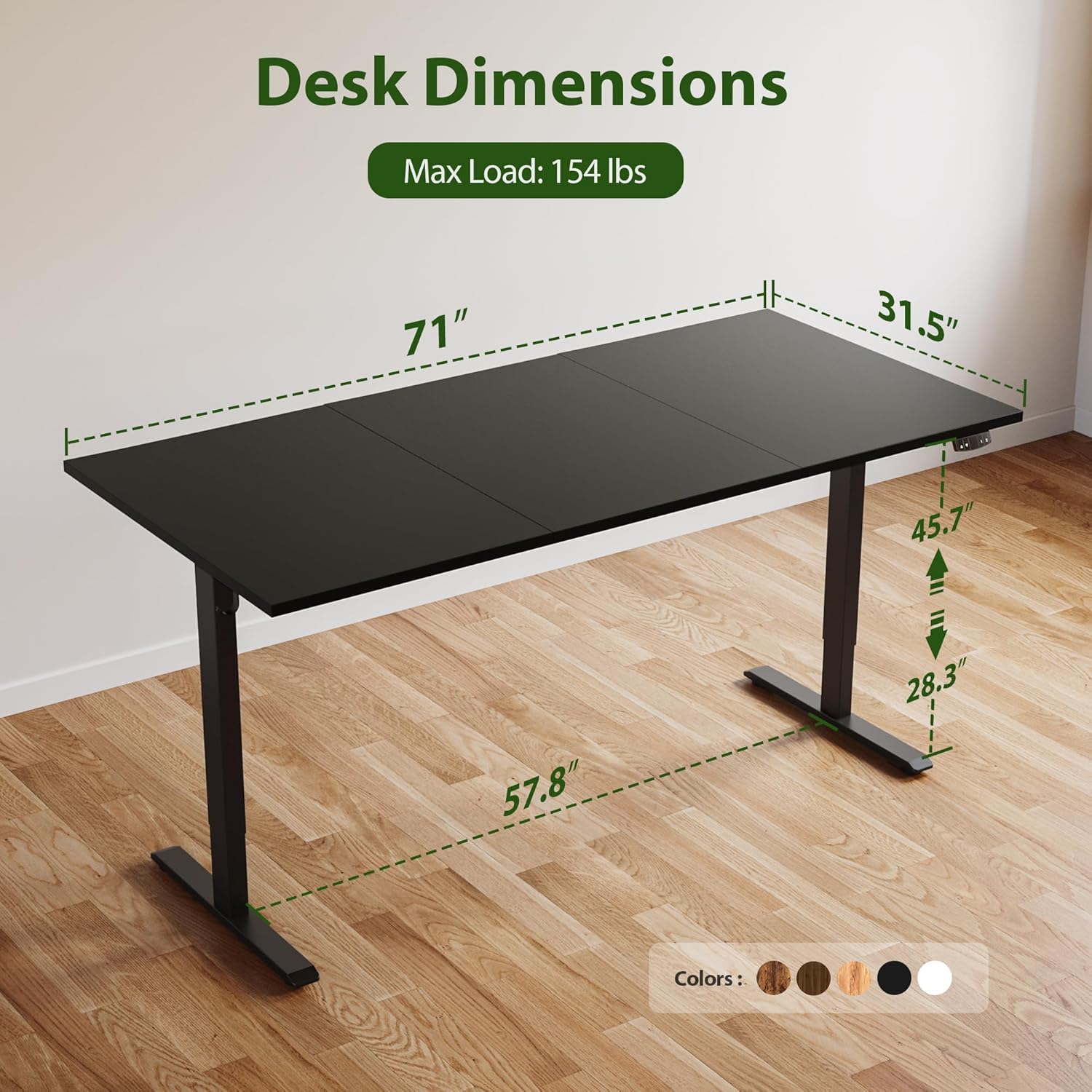 Detalle de Agilestic Electric Standing Desk (71 x 24 in) with Height Memory Presets, Black
