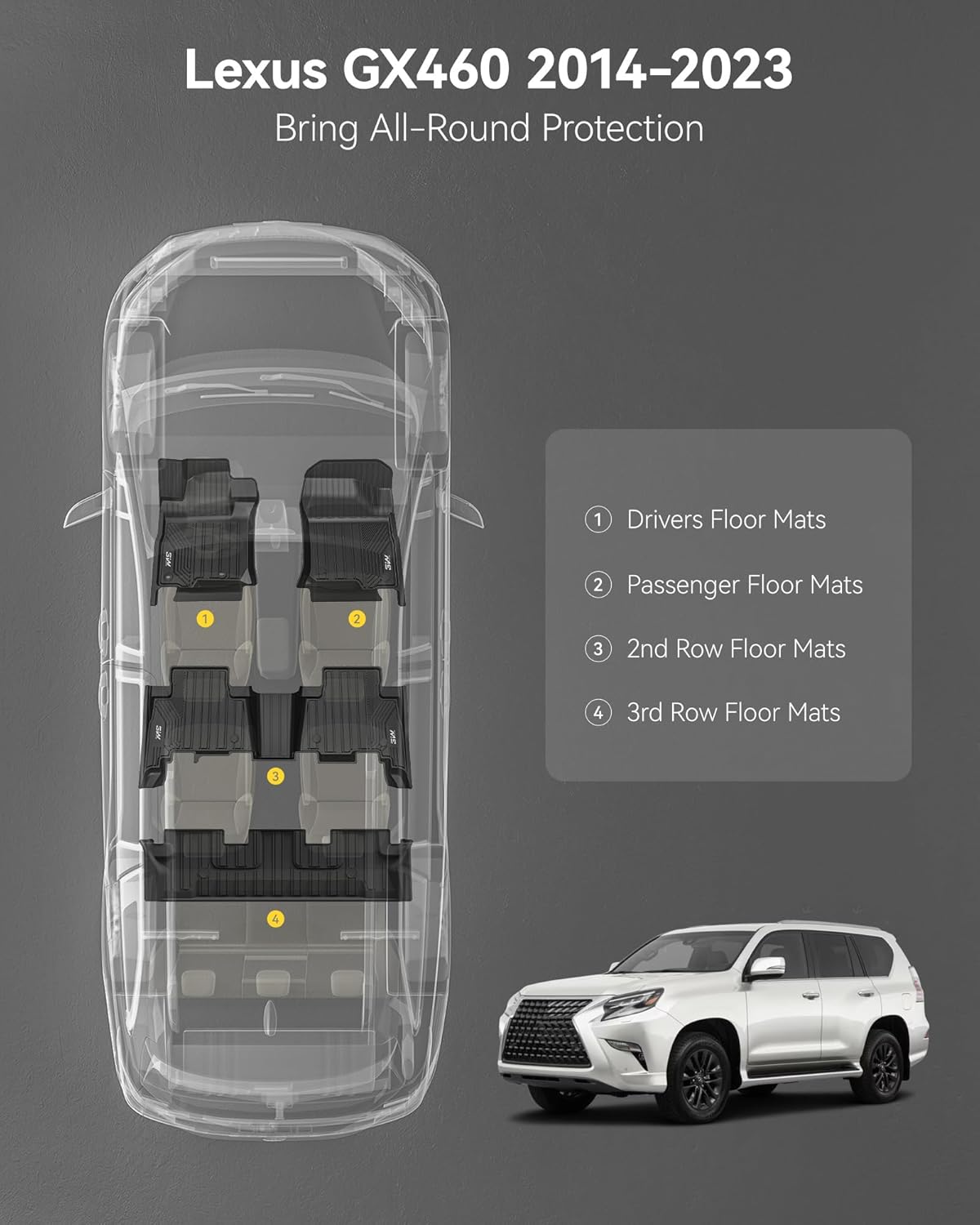 Thumbnail 2 de 3W Floor Mats GX460 7-Seat 2014-2023