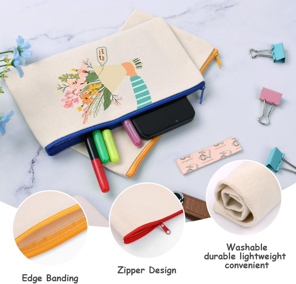 Detalle de Vicloon Canvas Zipper Bag set – 20 DIY canvas pencil pouches with 3 doodle templates (Black & Beige)