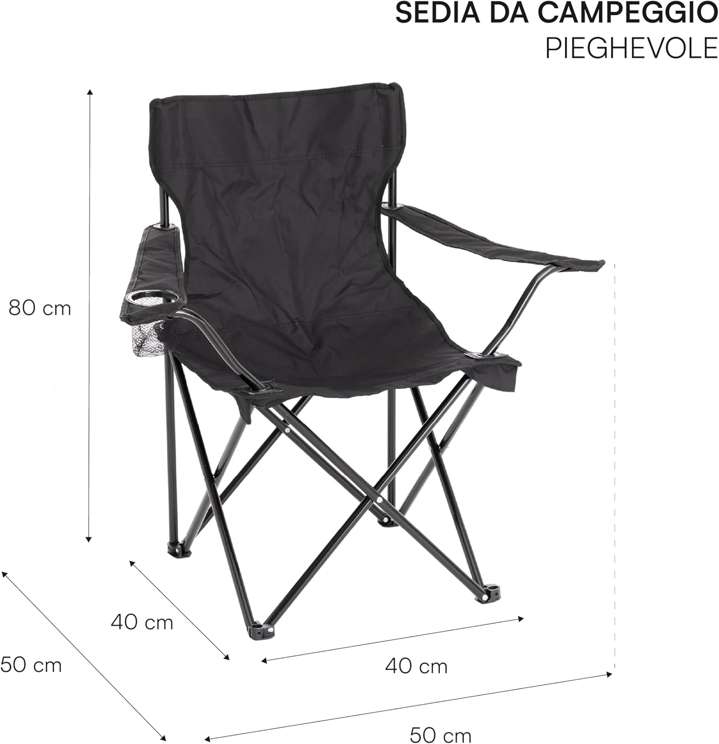 Detalle de Baroni Home Sedia Campeggio Pieghevole da Esterno: Seduta leggera e robusta, con porta bevande, set da 2 nera