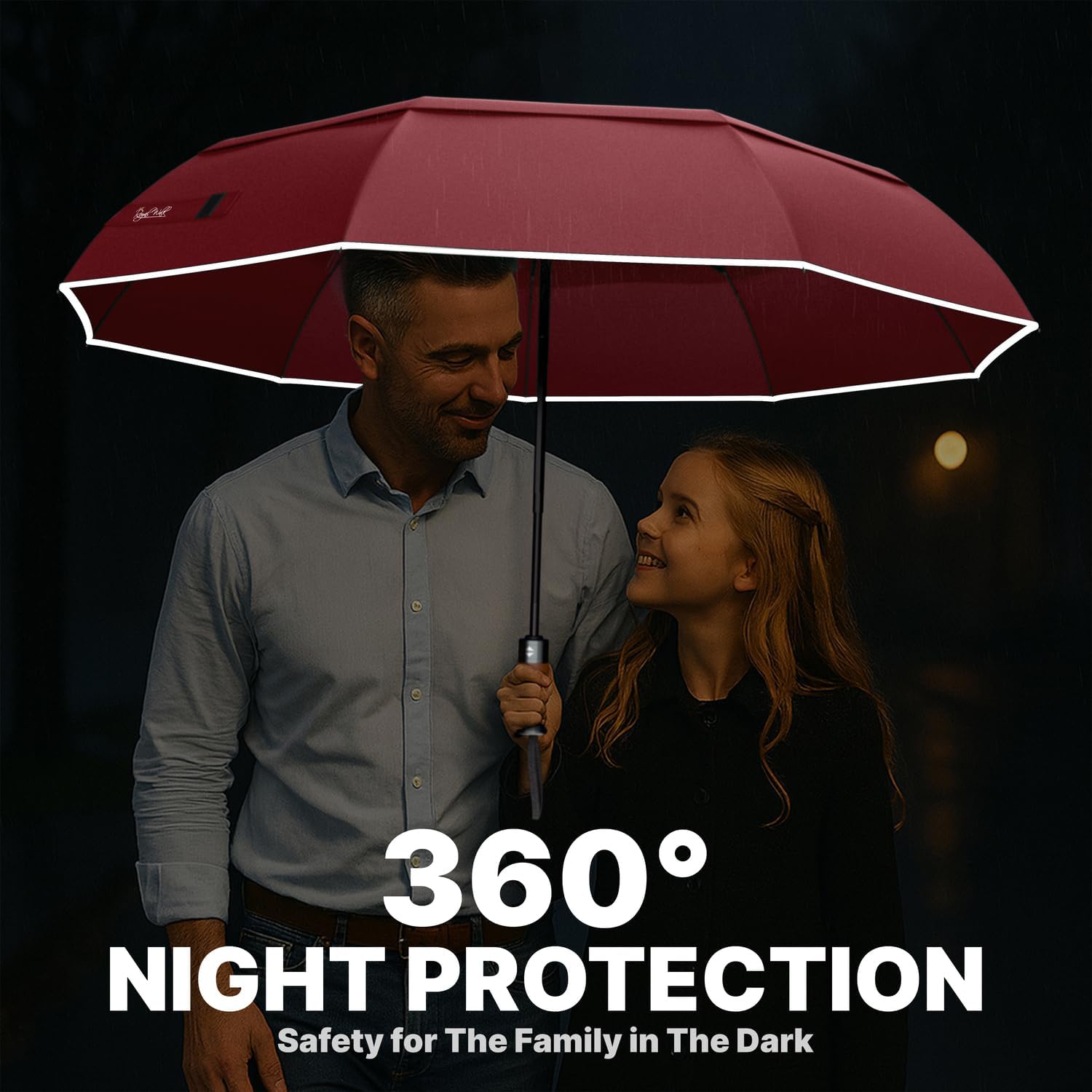 Thumbnail 4 de Royal Walk Windproof Folding Travel Umbrella with Real Wood Handle – Dark Red