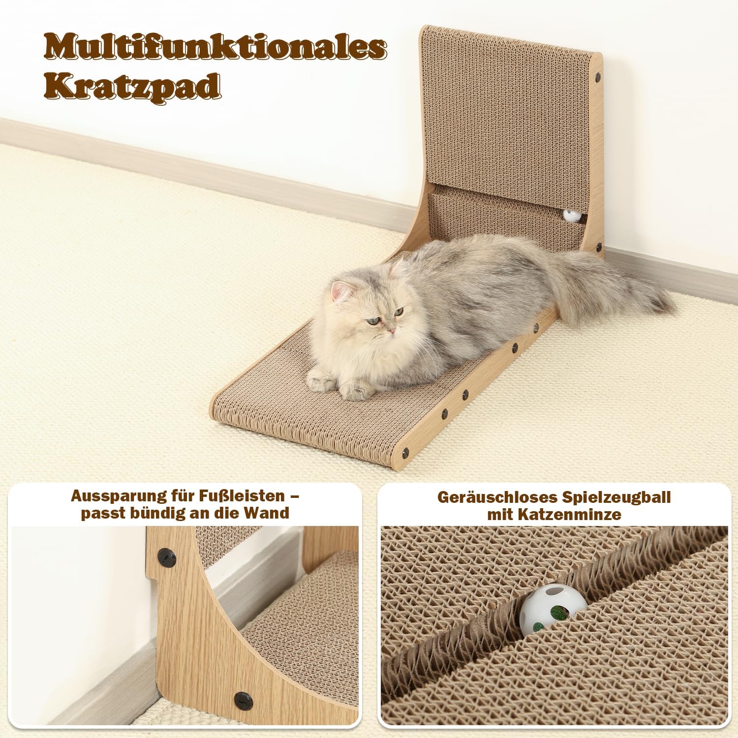 Thumbnail 4 de Zakkart 2er-Set Kratzbrett für Katzen (65 cm hoch) – L-förmiger Karton-Kratzbaum für Wand und Couch