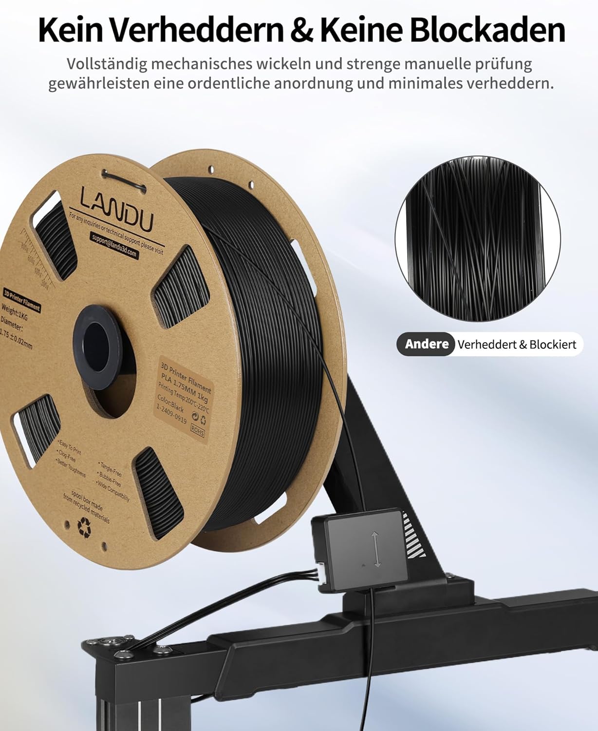 Thumbnail 3 de LANDU PLA Filament 1.75 mm – 1 kg Schwarz | Präzise Toleranzen, zuverlässiges Druckmaterial