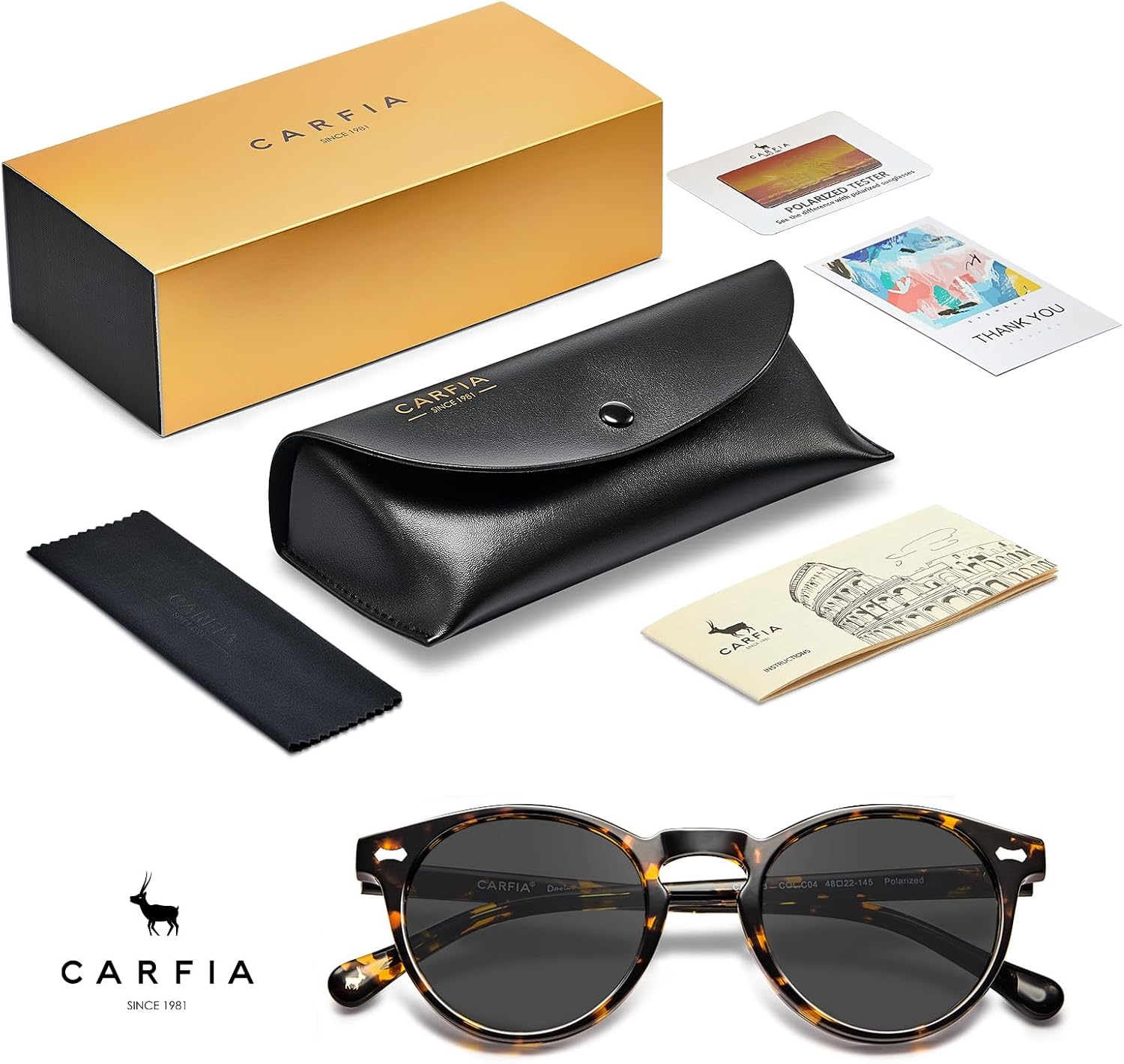 Thumbnail 6 de CARFIA Polarised Womens Sunglasses with Vintage Acetate Frame and UV400 Protection