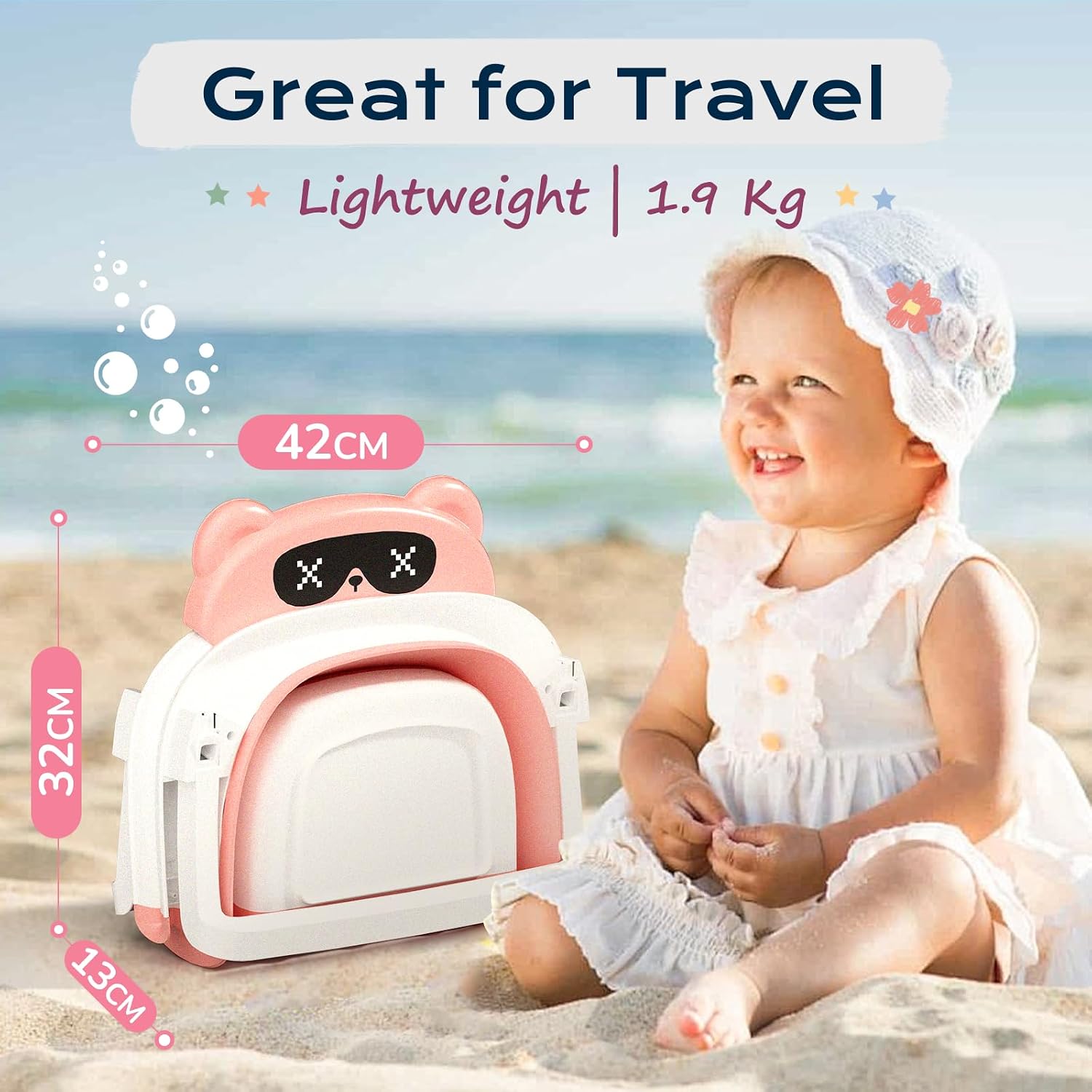 Detalle de COOSEYA foldable baby bath tub with soft cushion (0–18 months), portable space-saving travel option – Pink