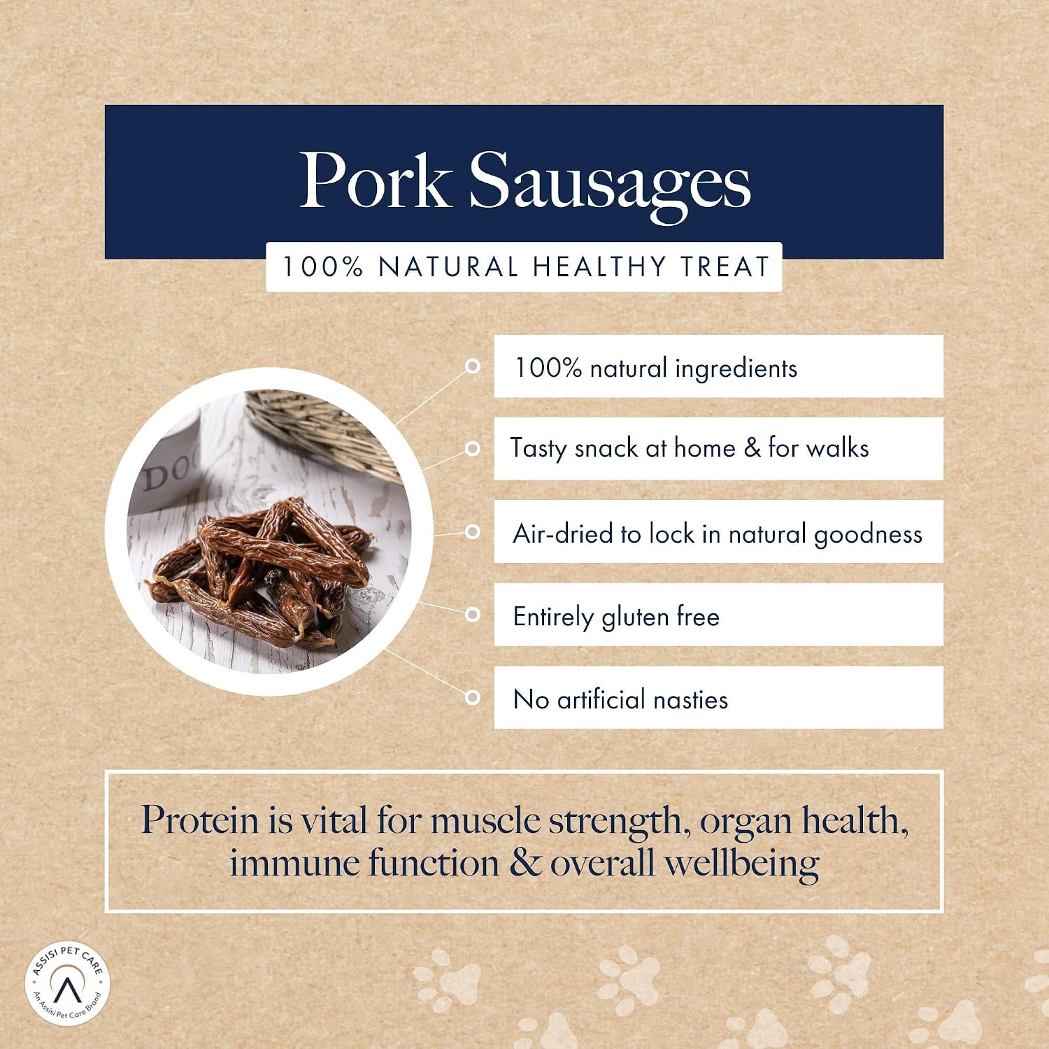 Detalle de Hollings Pork Sausages Dog Treats – 200g (Pack of 10), 100% Natural, Gluten Free air-dried chews