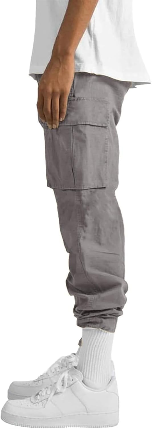 Thumbnail 1 de HUNGSON Mens Cargo Pants Drawstring Casual Hiking Pants – Loose, Comfortable Cargo Trousers