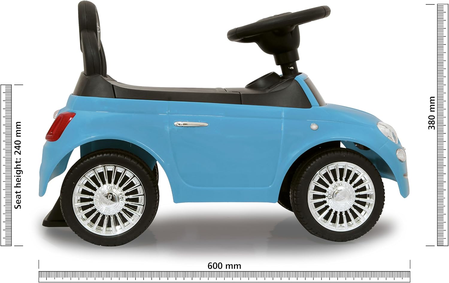 Detalle de Jamara 460327 Fiat 500 – niebieski jeździk z bagażnikiem i dźwiękami