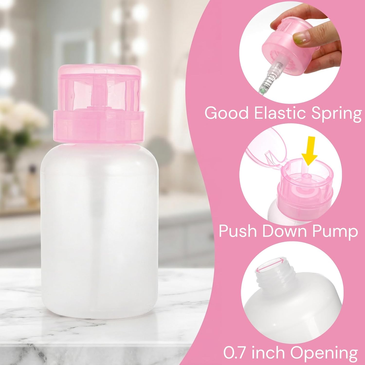 Detalle de Pumtus 16 Pack Push Down Pump Dispenser, 200ml – Leak‑Proof, Refillable Bottles for Acetone, Alcohol, and Skincare
