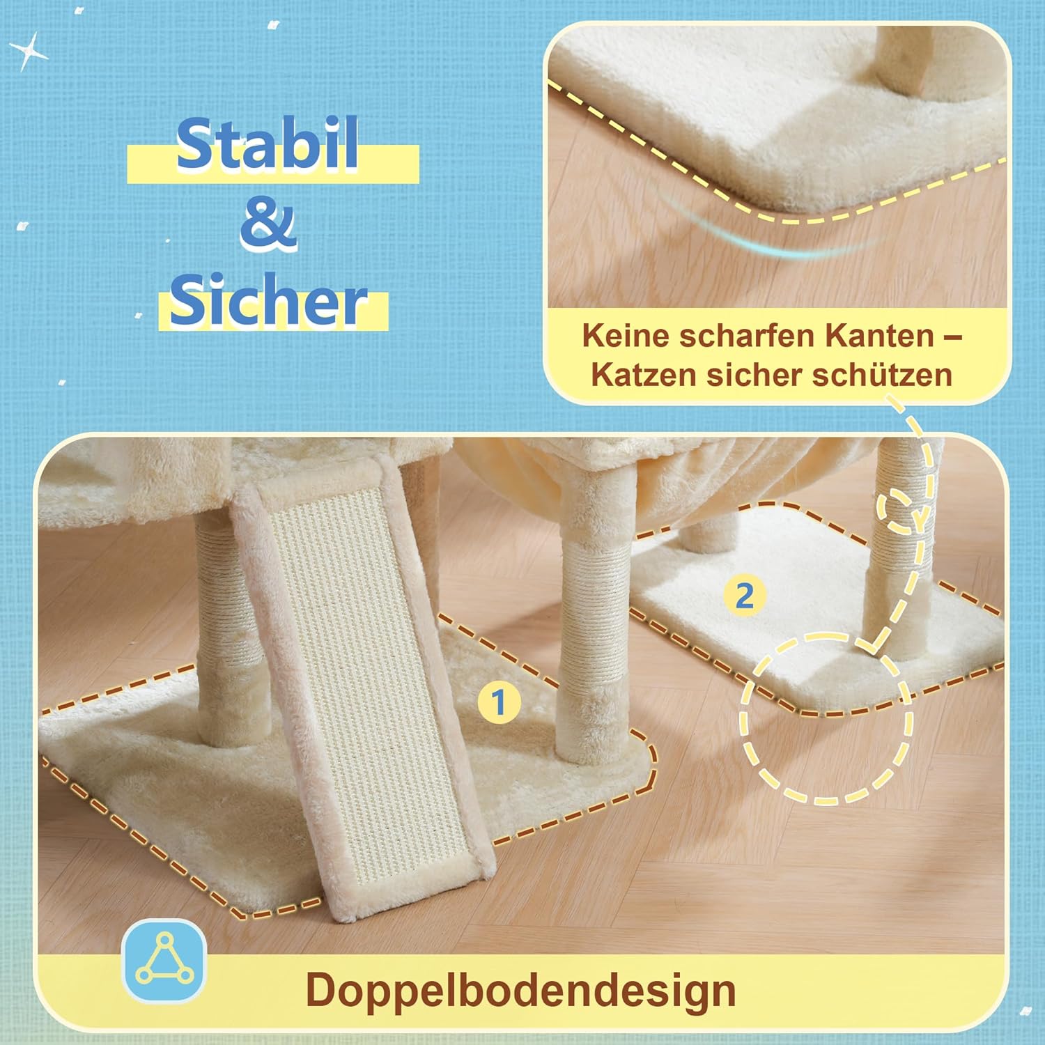 Thumbnail 5 de Hey-brother Kratzbaum mit Plattformen & Treppenstruktur, 127 cm – 2 Höhlen, große Hängematte, Sisal