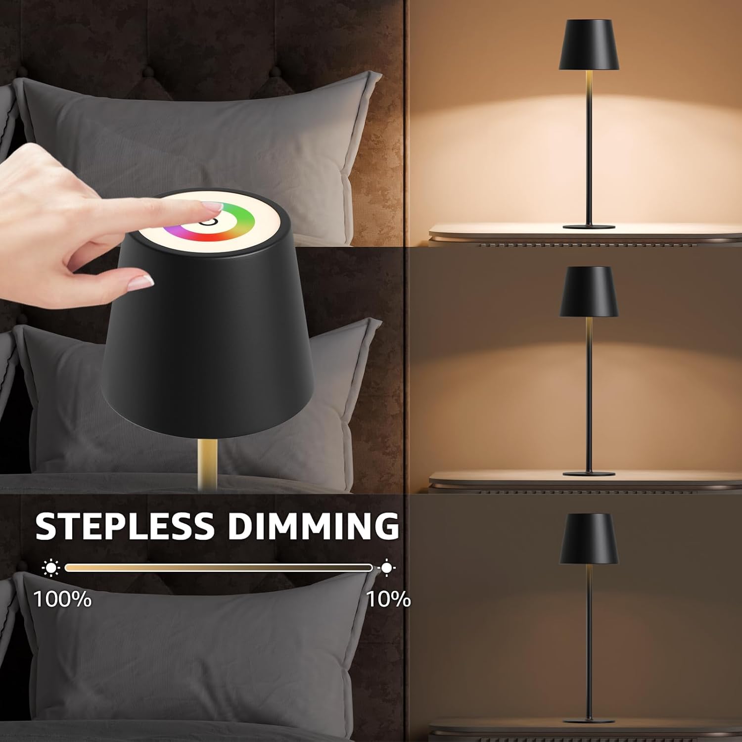 Thumbnail 1 de MALUX Kabellos Akku-Tischlampe dimmbar mit LED, USB‑C & IP44 (Schwarz)