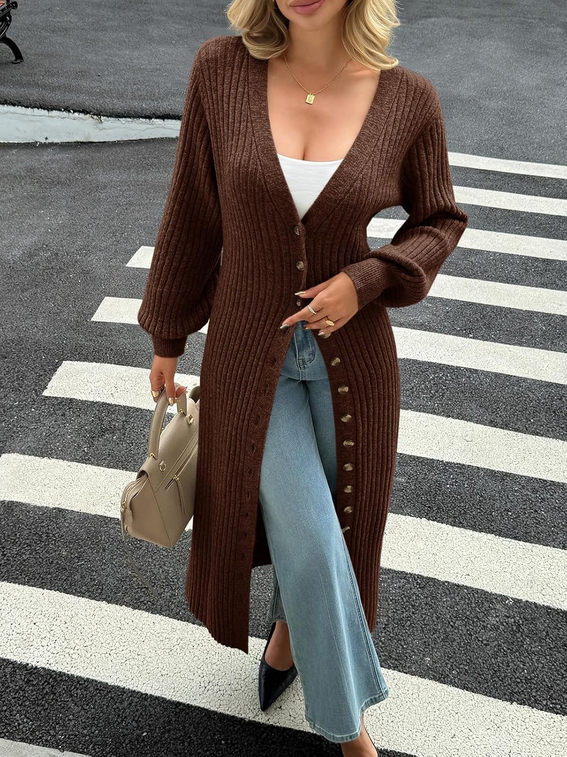 Detalle de Saodimallsu Women's V‑neck Buttoned Cardigan Sweater