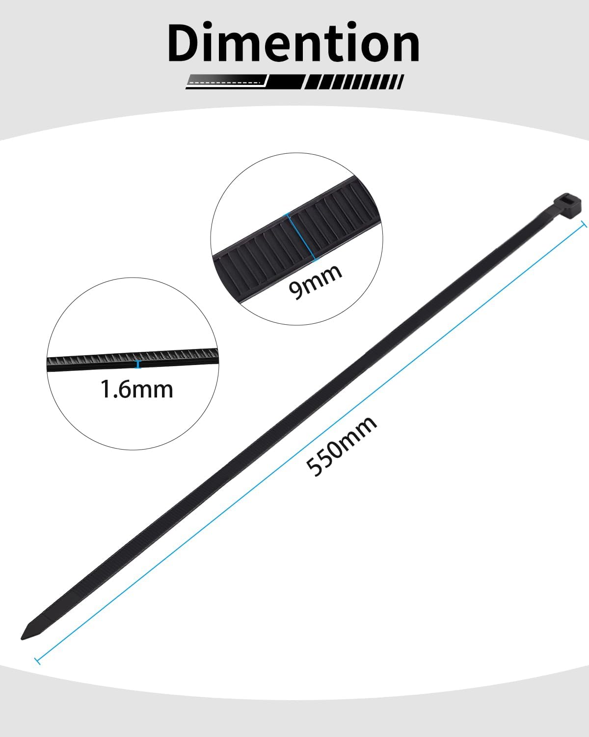 Thumbnail 6 de 50 PCS Long Heavy Duty Cable Ties (550mm x 9mm) – UV-Resistant, 80kg/70kg Tensile Strength, PA-66 Nylon