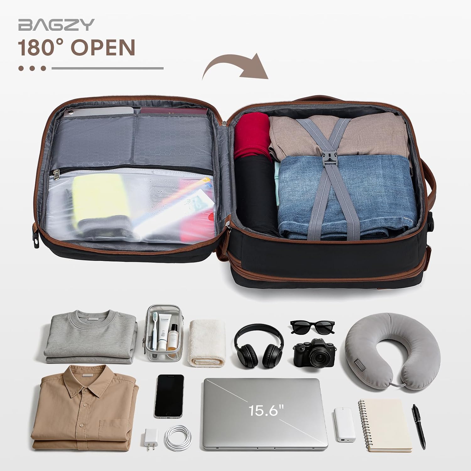 Detalle de BAGZY handbagage-rugzak, uitbreidbaar tot 25 liter, met 15,6-inch laptopvak