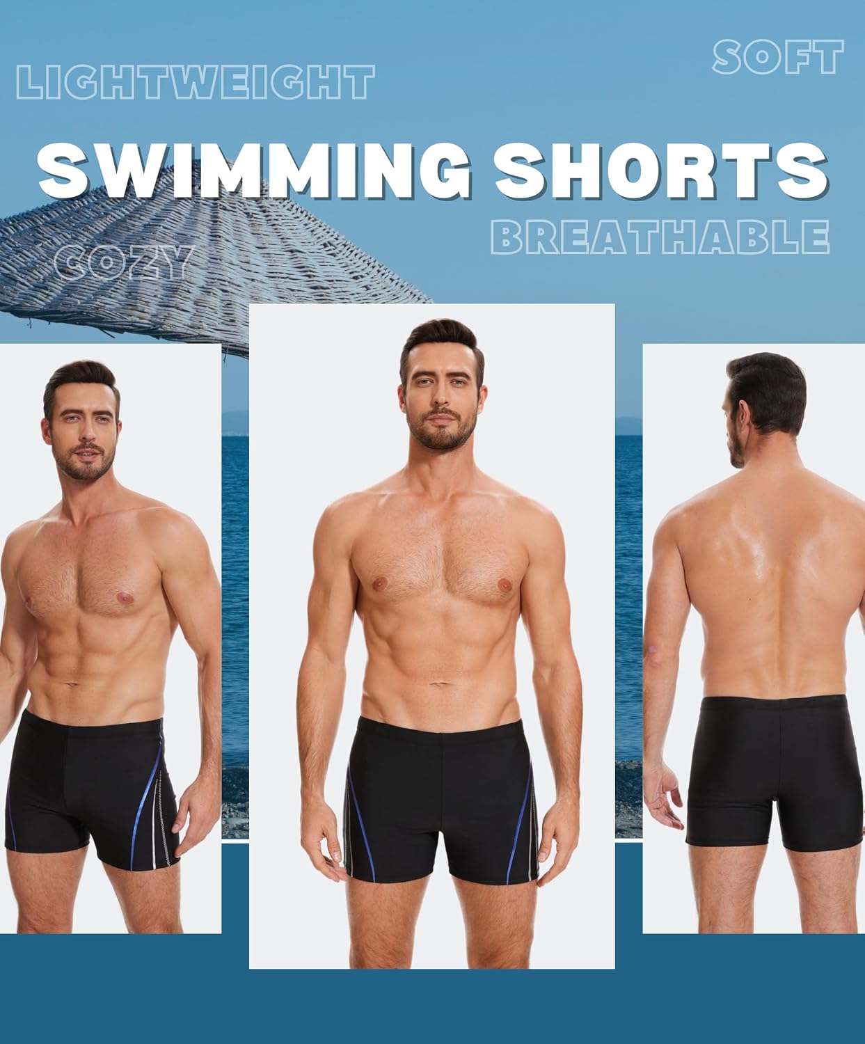 Detalle de AMZSPORT Maillot de Bain Homme Short de Bain à Séchage Rapide avec Cordon de Serrage