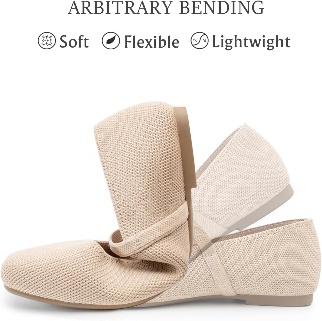 Detalle 2 de Soesyi Knit Flats for Women: Square-Toe, Adjustable Ankle Strap Ballet Flats
