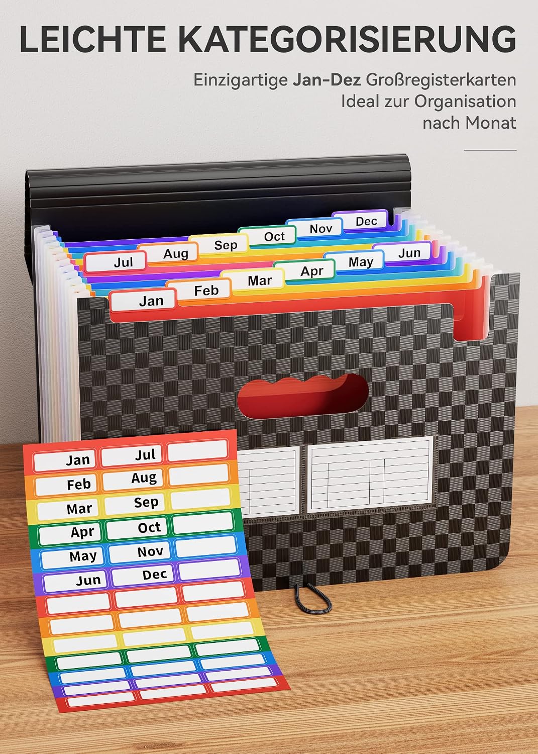 Detalle de ABC life A4 Dokumentenmappe/Ordner mit 13 Taschen (Akkordeon-Organizer) – tragbarer Dateiordner für Zuhause & Büro