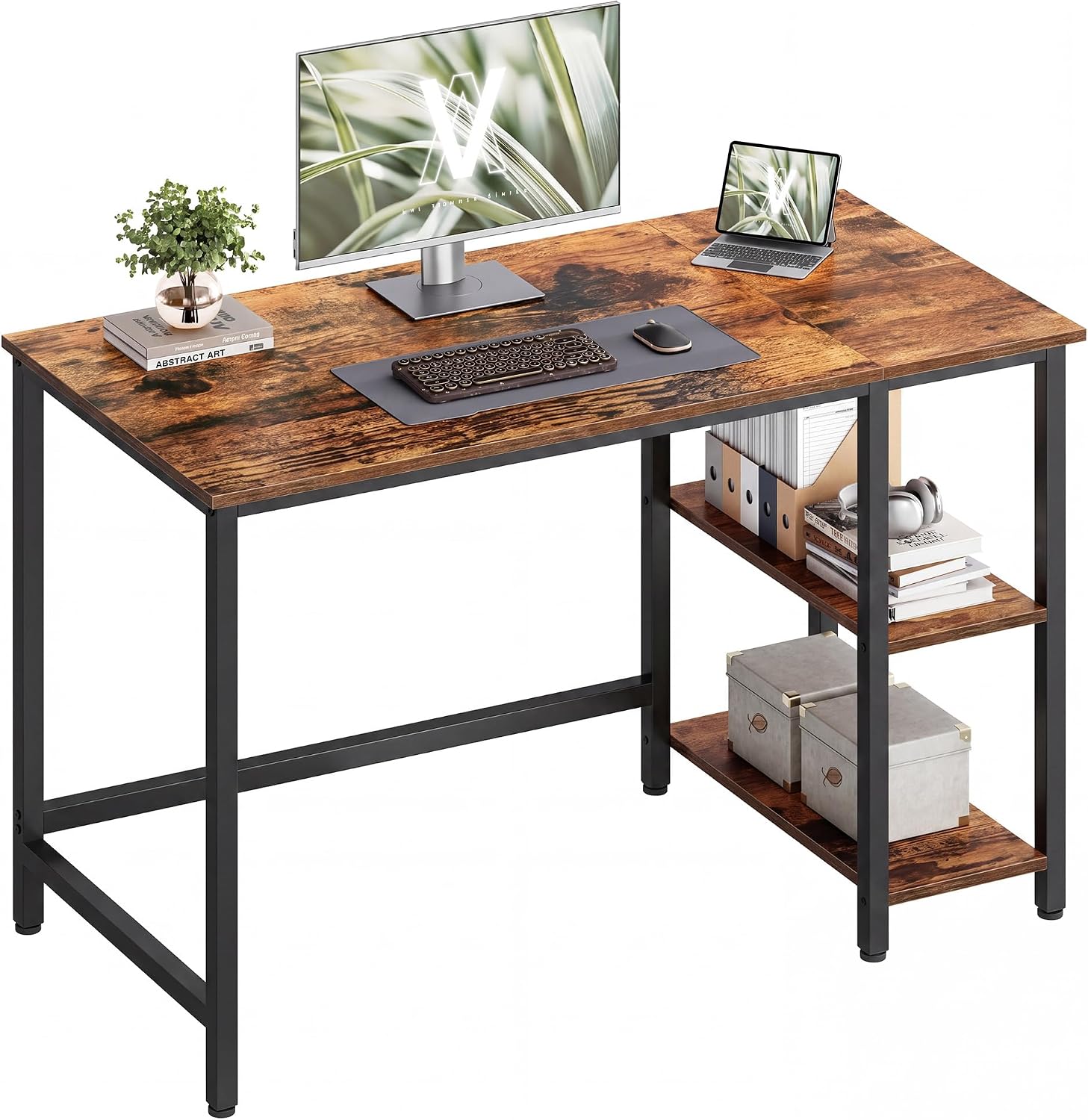 VASAGLE Computertisch LWD47X – Bürotisch 120 x 60 cm im vintagebraun-schwarz Stil