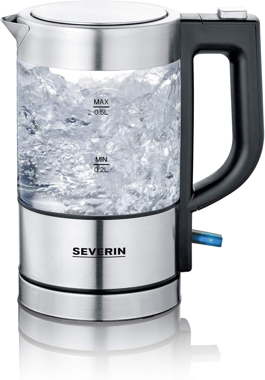Detalle de SEVERIN Mini Bollitore in Vetro WK 3472 – 0,5 L, 1100W, vetro e acciaio, filtro anticalcare removibile