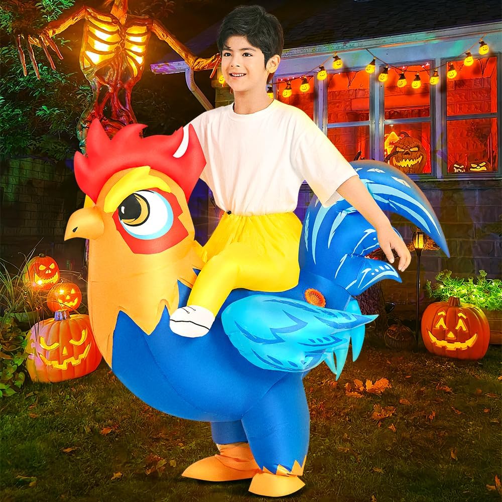 Detalle 1 de JUROSAICA Inflatable Chicken Costume for Kids, Built-In Fan, Adjustable Waist