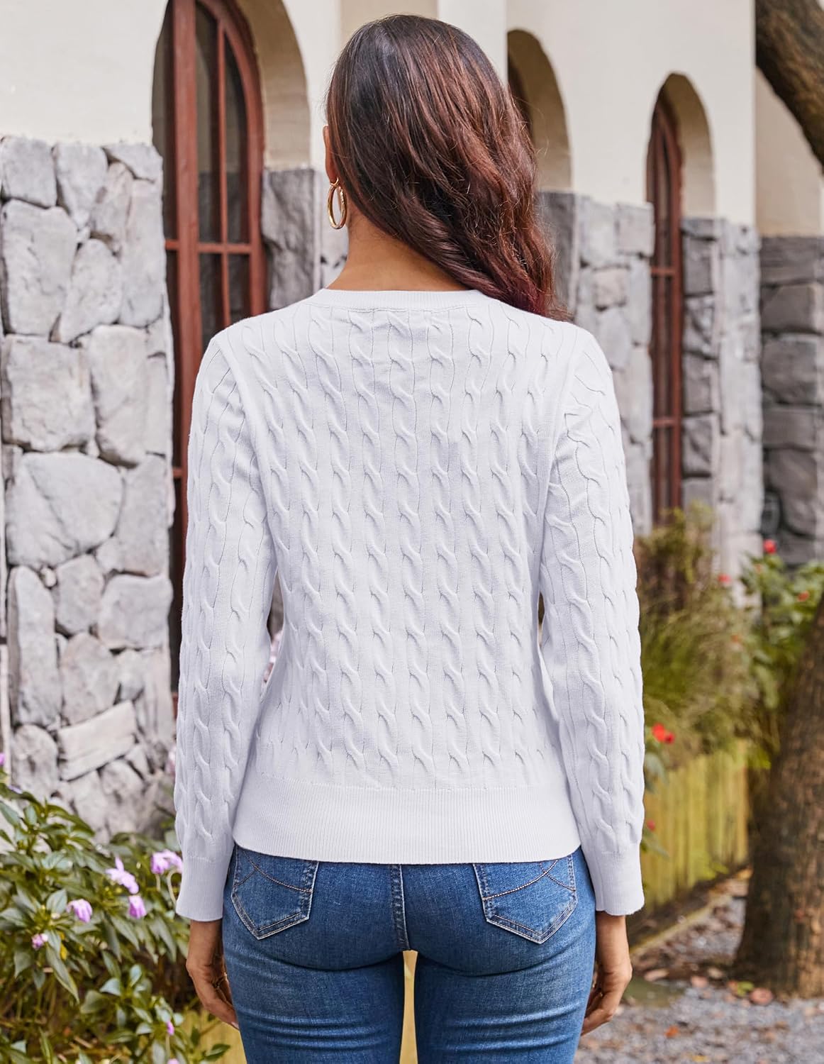 Detalle de GRACE KARIN Cable Knit Cardigan for Women, Lightweight Cropped Button-Front