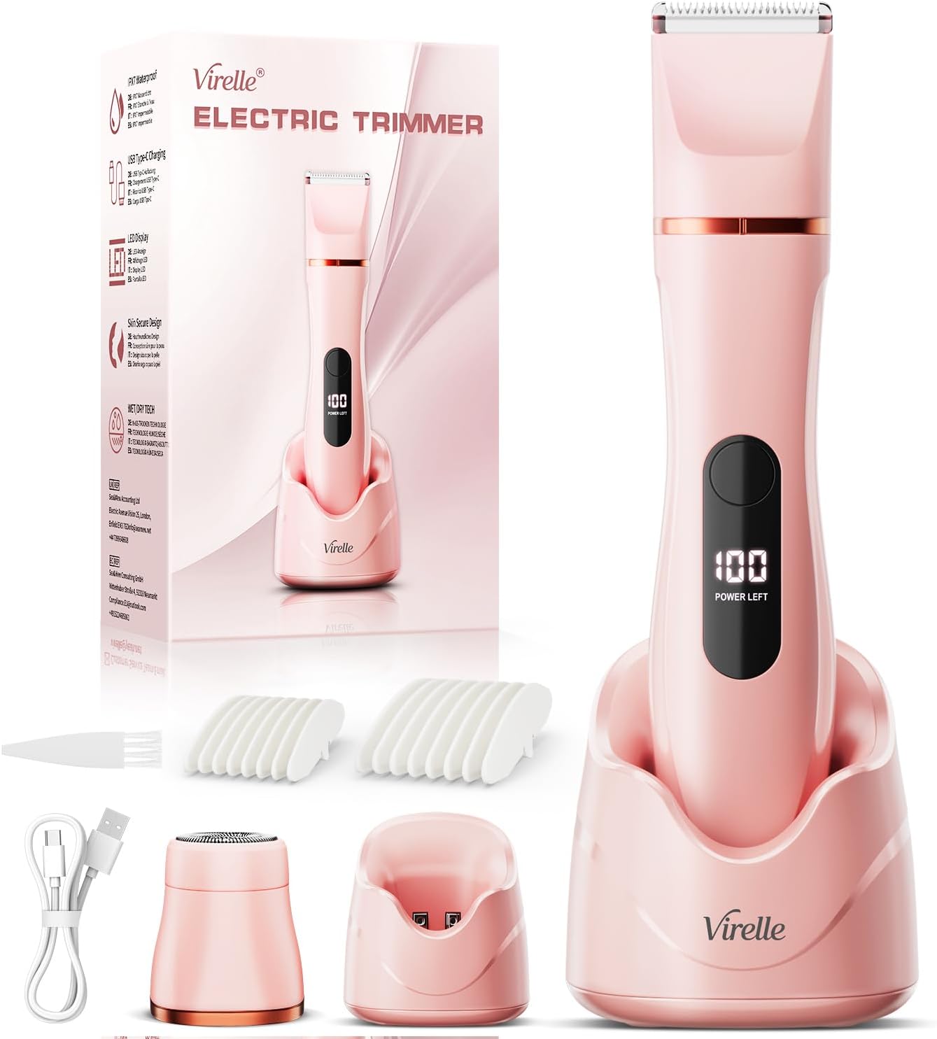 Detalle de Intimrasierer für Frauen – All-in-One 2-in-1 Damenrasierer mit Präzisions-Trimmer, wasserdicht und LED-Anzeige