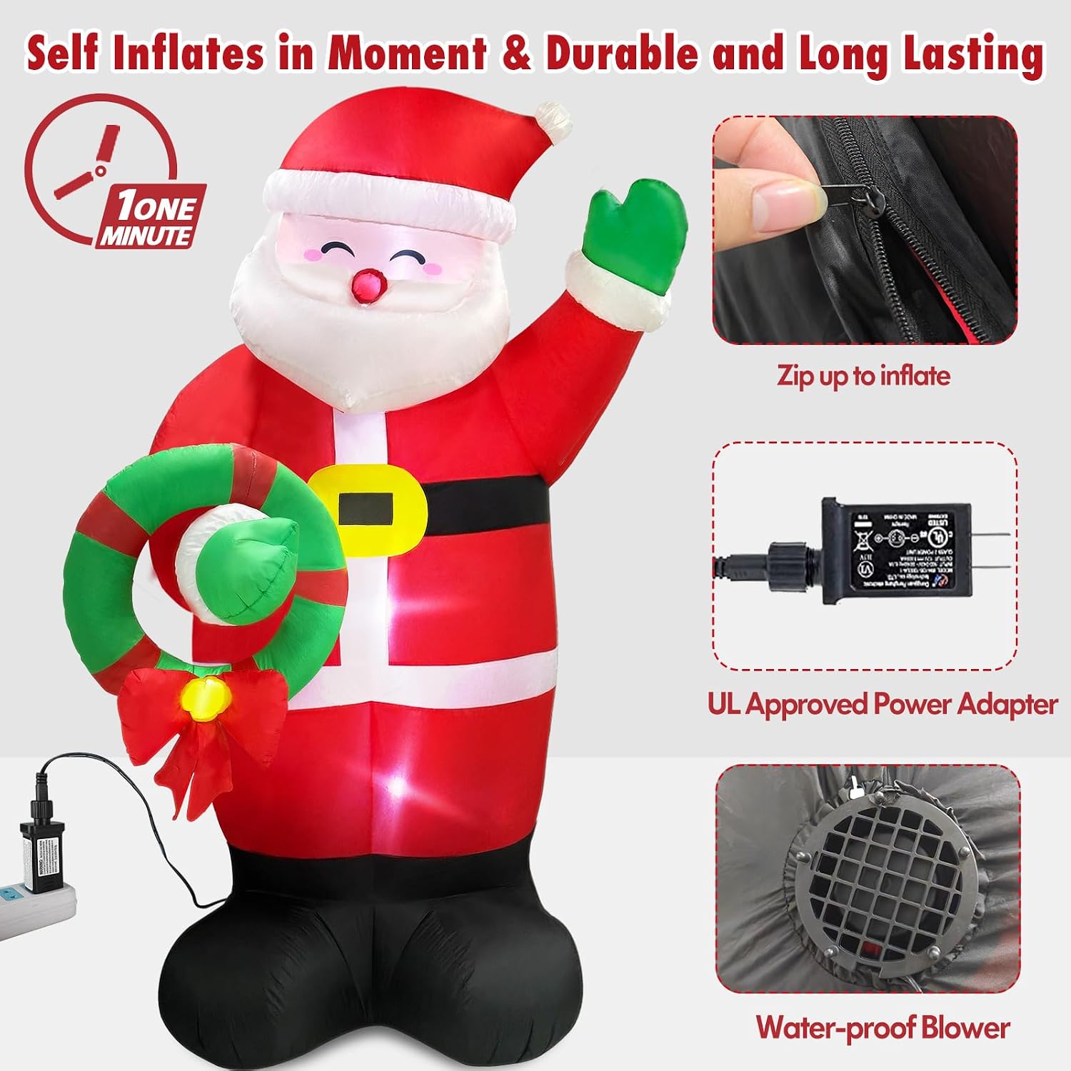 Detalle 2 de Danxilu C-Santa-006-6F Inflatable Santa, 6 ft, with White LED Lights