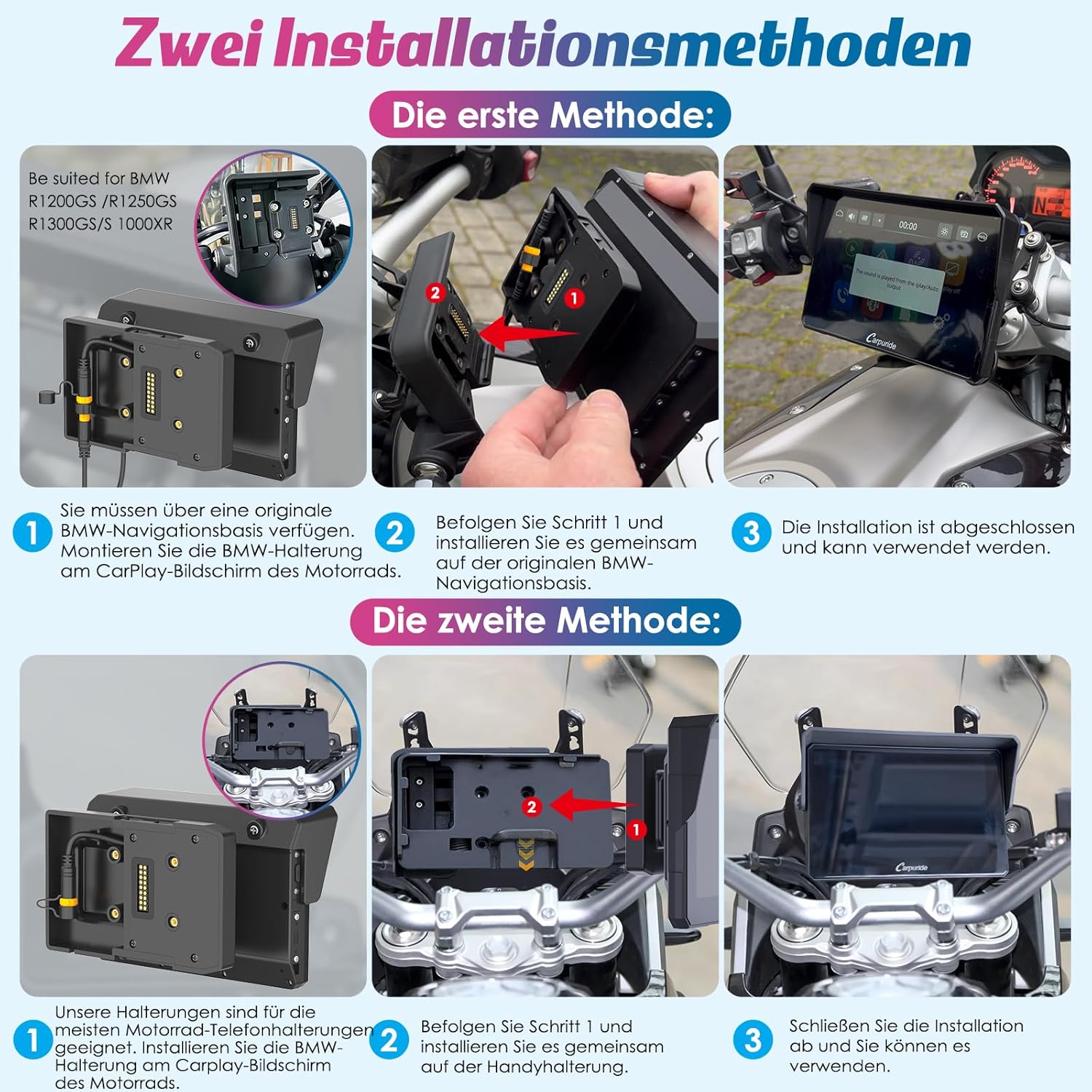 Detalle de Carpuride W502B Motorrad-Carplay-Bildschirm für BMW Motorräder – kabelloses CarPlay/Android Auto, 5 Zoll, IP67