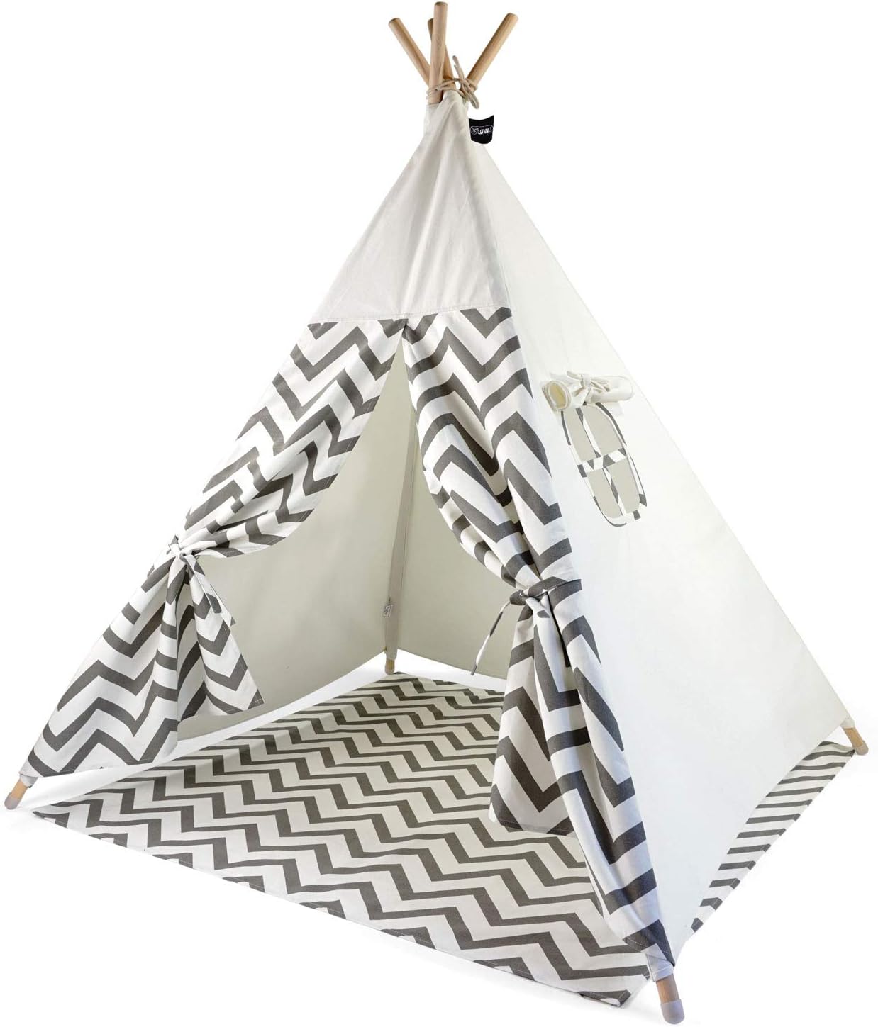 Detalle de p:os Hej Lønne - Tenda Tipi Bianca con punte grigie per bambini