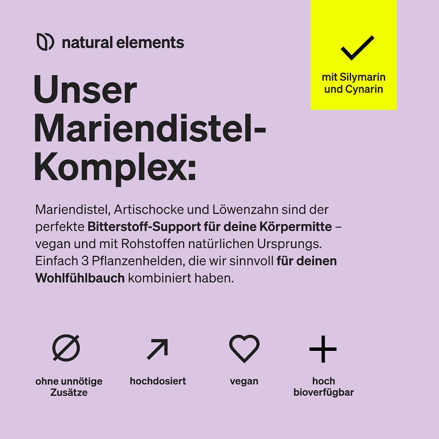 Detalle de natural elements Mariendistel-Komplex 120 Kapseln, 80% Silymarin