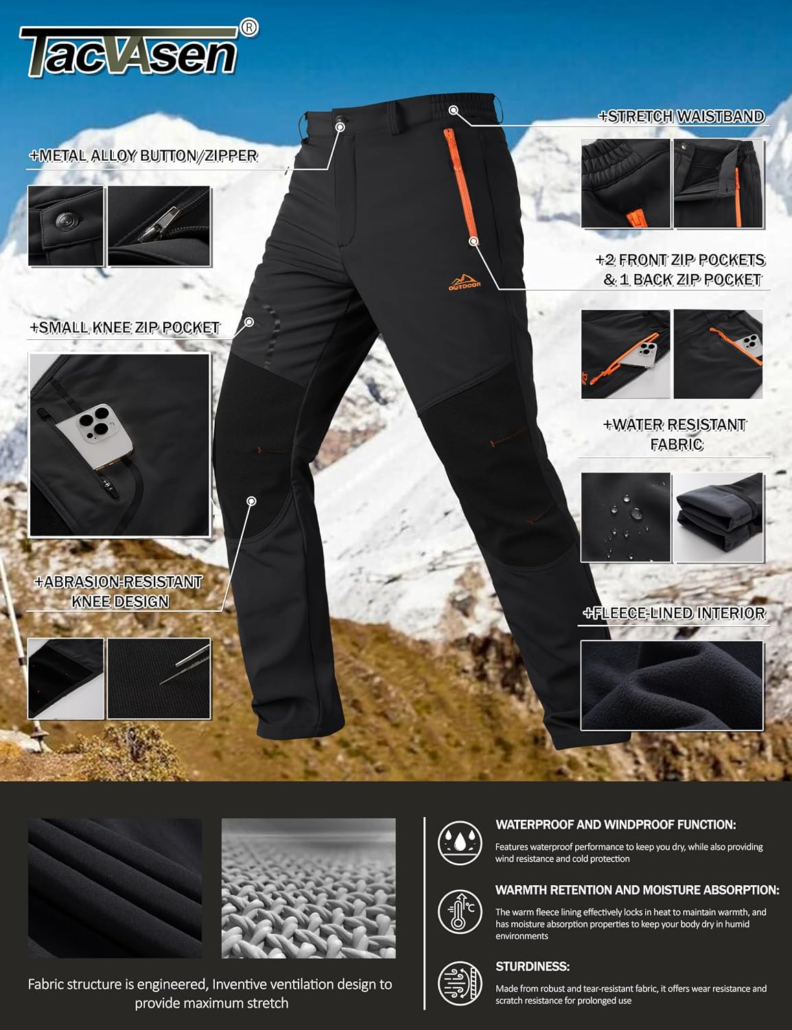 Detalle de TACVASEN hiking trousers with zip pockets