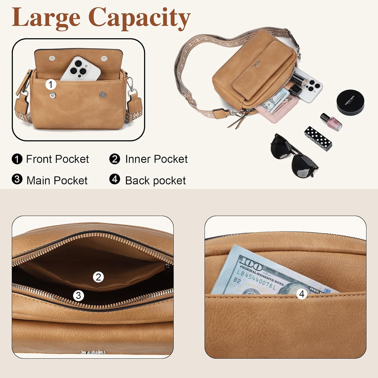 Thumbnail 2 de Gladdon sac bandoulière femme en cuir PU léger imperméable avec bandoulière amovible