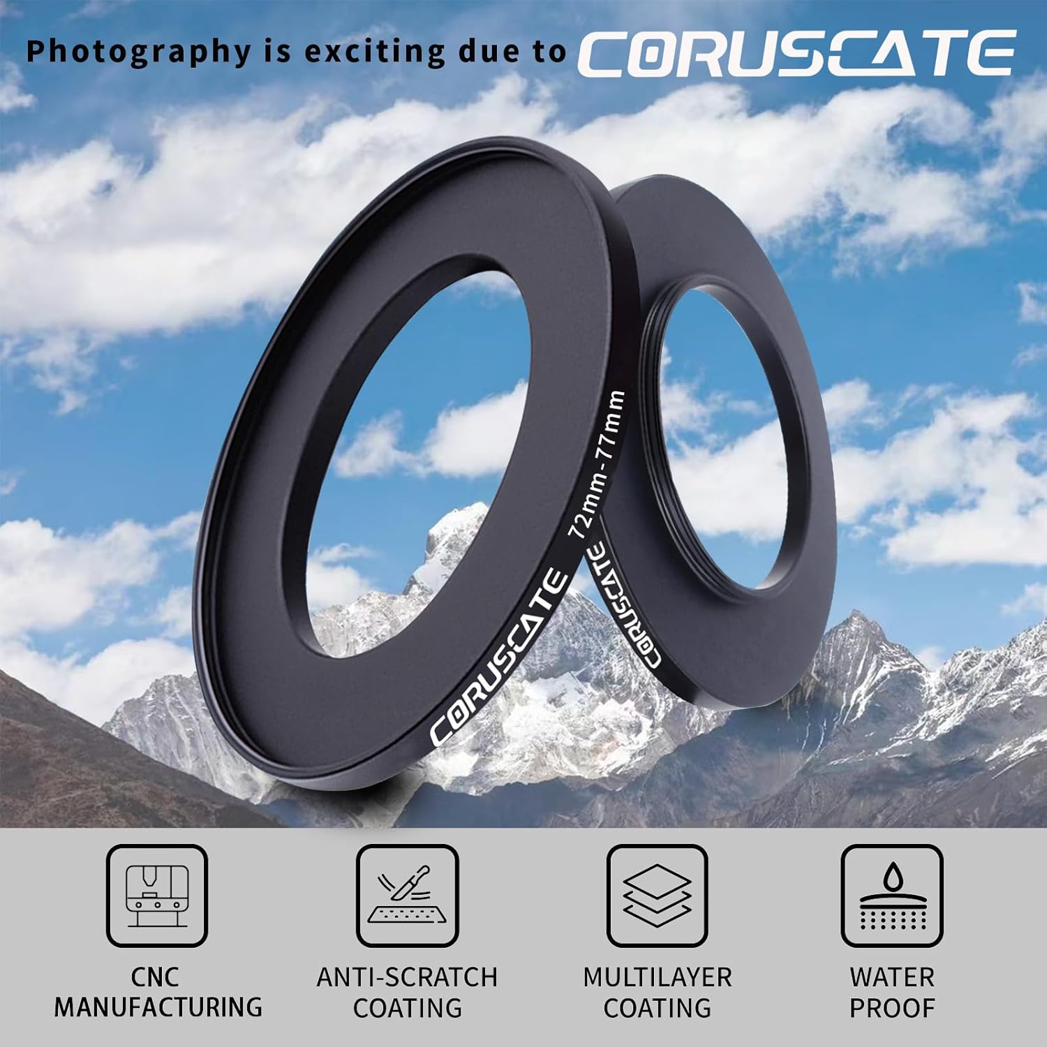 Thumbnail 1 de 72mm auf 77mm Objektivadapter Ring – Step-Up Ring aus CNC-Aluminium inkl. Reinigungstuch