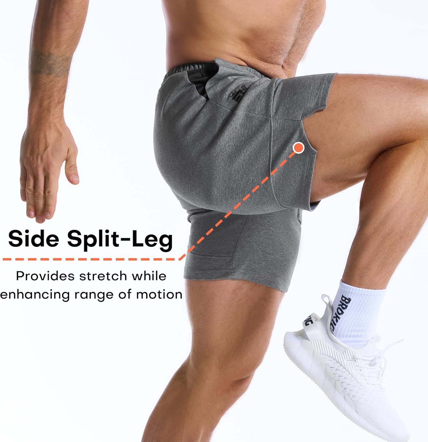 Detalle de BROKIG Mens Zero Armor Gym Shorts with Zip Pockets – seamless internal pocket comfort for training