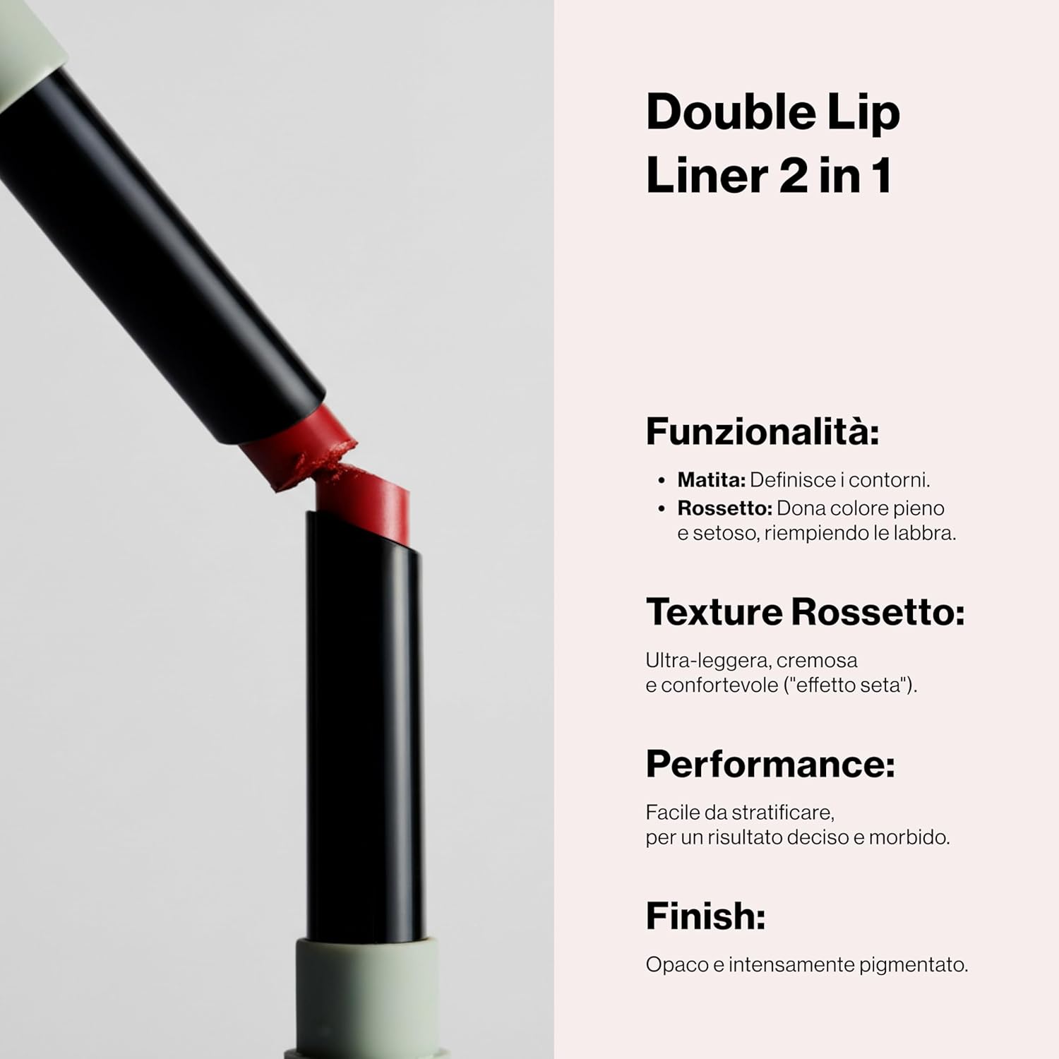 Detalle de REBEYA CANTO LIBRE – Double Lip Liner Rosso 02: contorno e rossetto in 1 passa