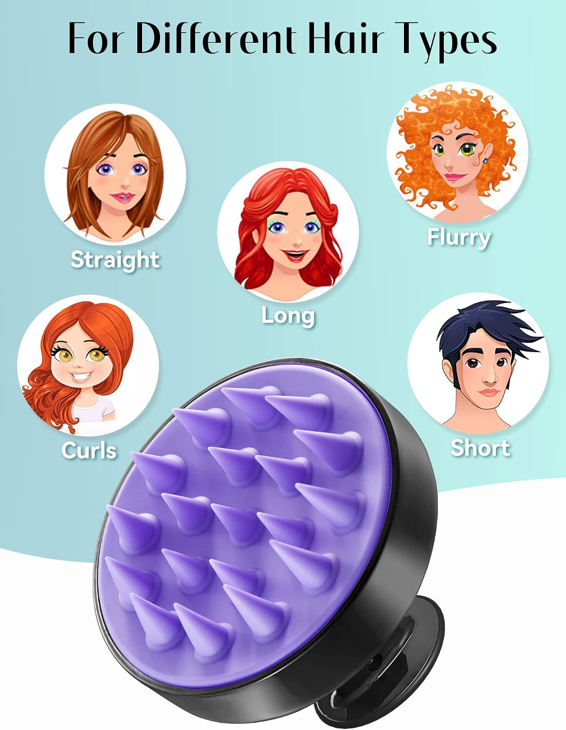 Thumbnail 5 de HEETA Scalp Massager Hair Growth Shampoo Brush (Soft Silicone Bristles) – Ergonomic Black & Purple