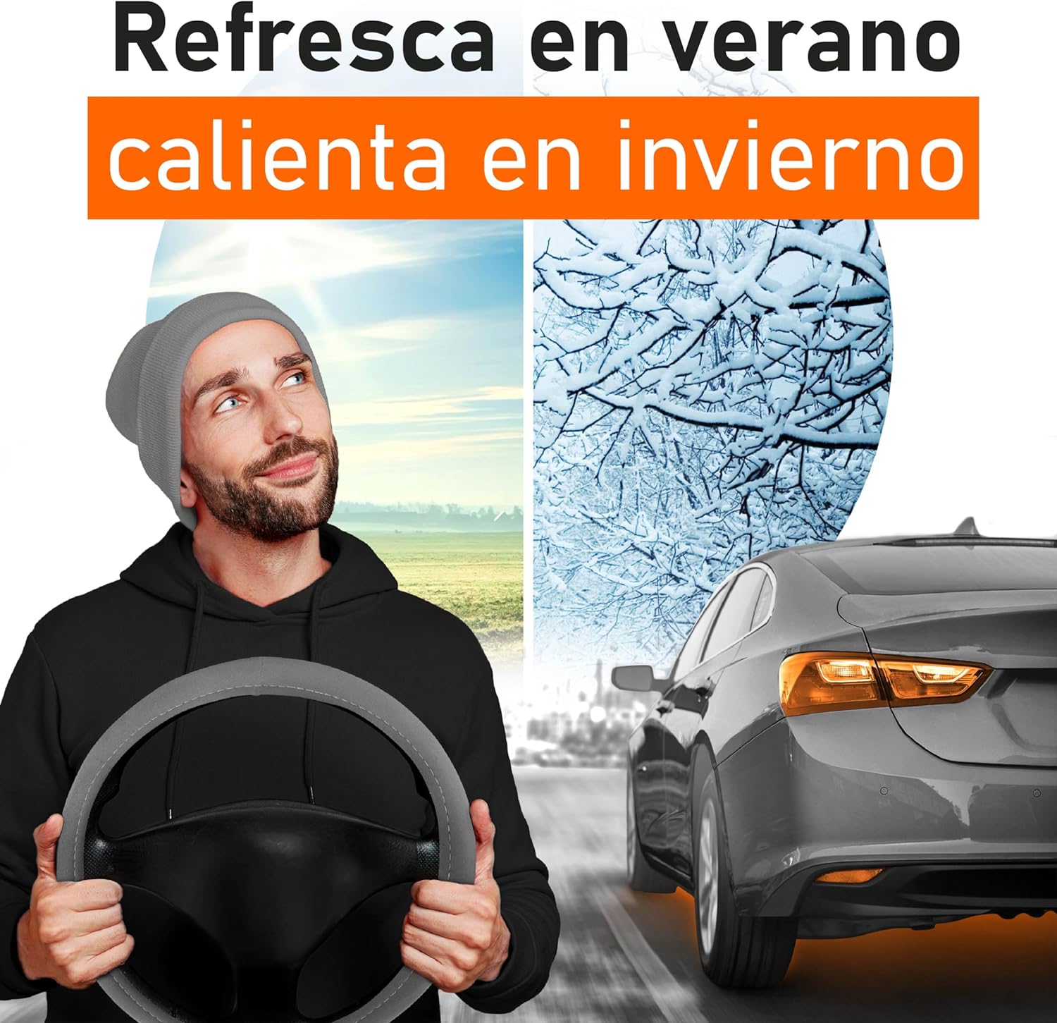 Detalle 2 de Upgrade4cars Funda Volante Coche Gris 37-39 cm