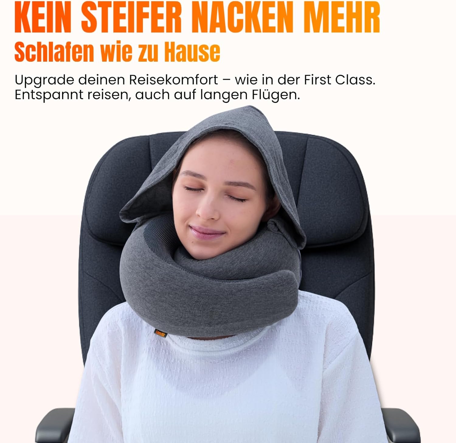 Detalle 2 de LOEXAIR Hooded Pro Nackenkissen – Memory-Schaum mit Kapuze, 100% Baumwolle, Privatsphäre und Lichtschutz für Flugzeug, Reise & Auto