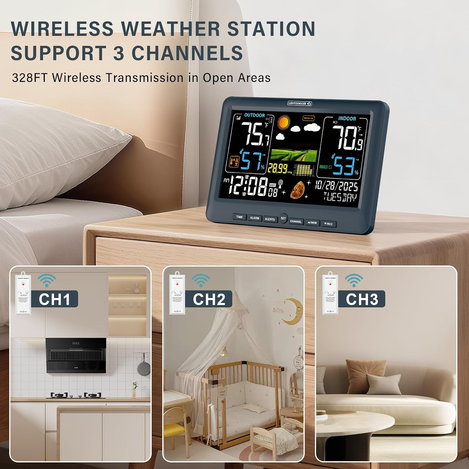 Detalle 1 de BluSon BJ8284 Weather Station with Color Display, Wireless Sensor and Atomic Clock