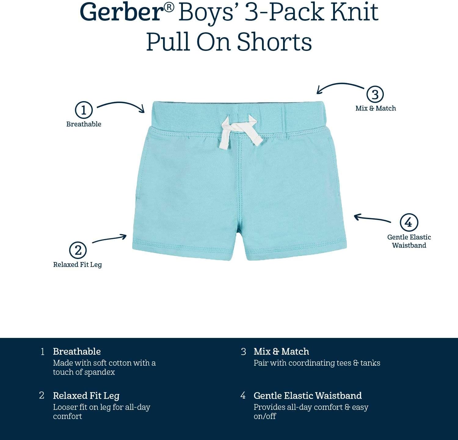 Detalle 2 de Gerber Toddler 3-Pack Pull-on Knit Shorts – Short décontracté pour tout-petit (442141)