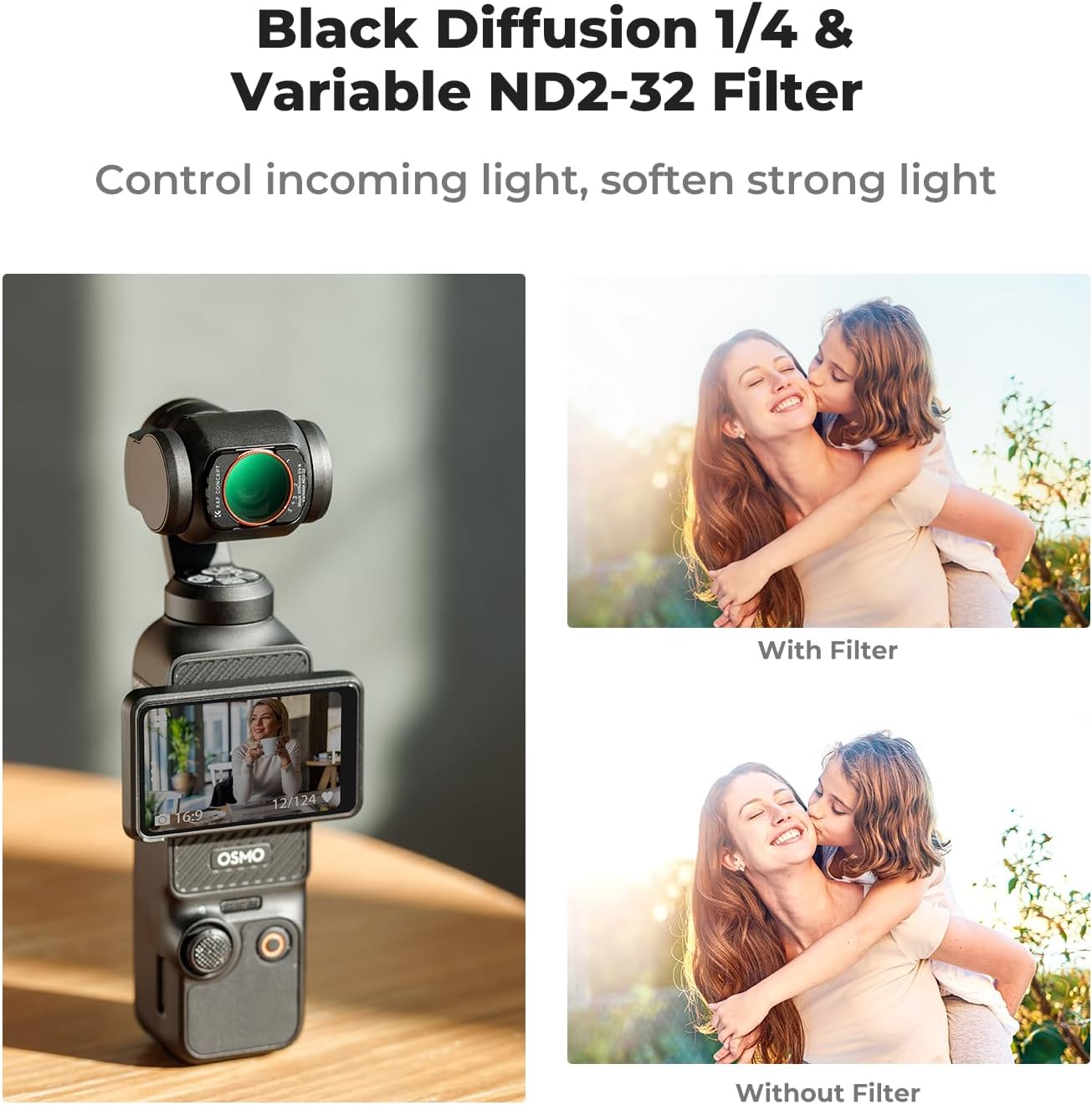 Detalle de K&F CONCEPT 2-in-1 ND + black mist magnetic filter for DJI Osmo Pocket 3 (Black-mist 1/4 & ND2-32)