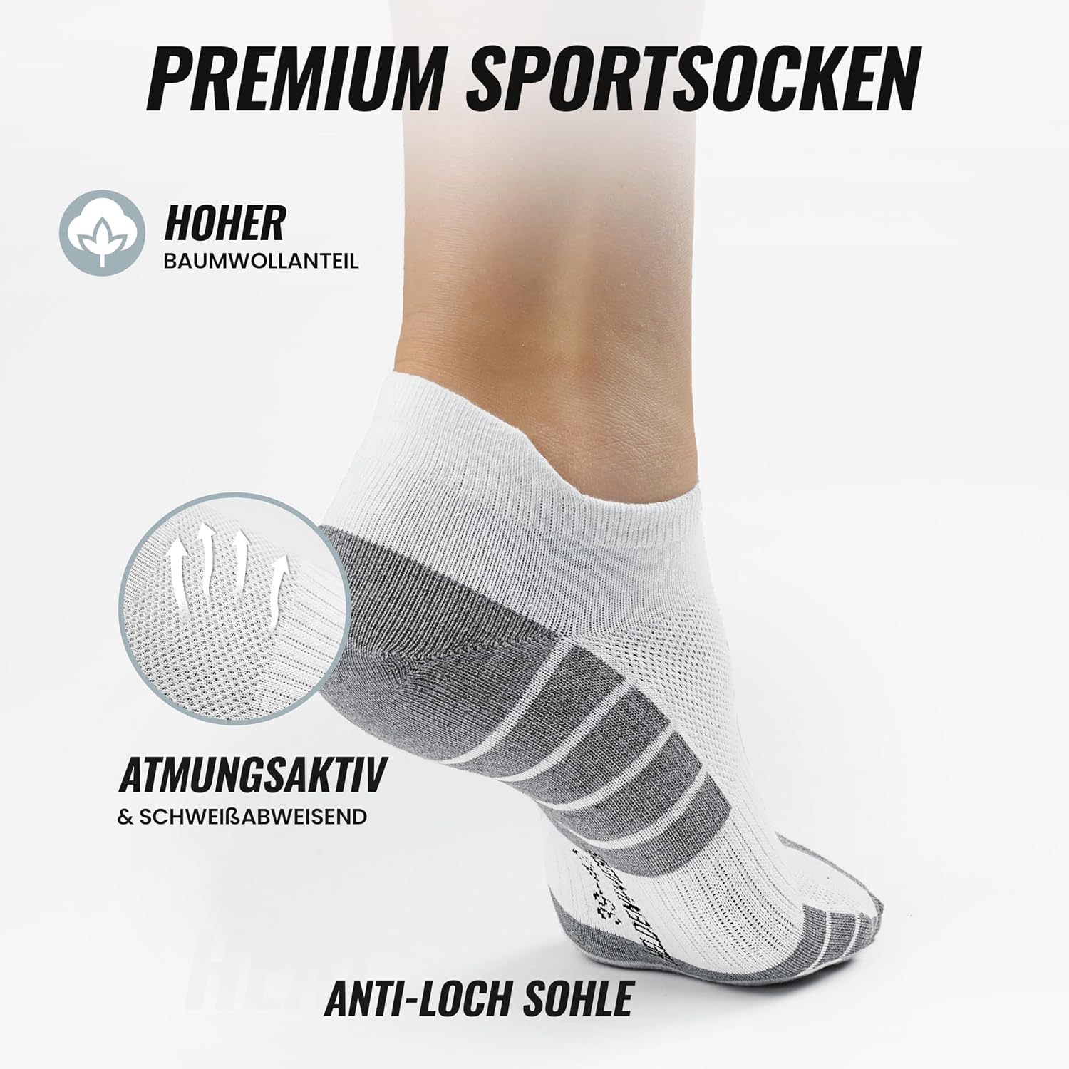 Detalle de HELDENWERK Sneaker-Socken Unisex 10 Paar – Atmungsaktive Short-Sportsocken aus Baumwolle, Anti-Blasen & Rutschfest