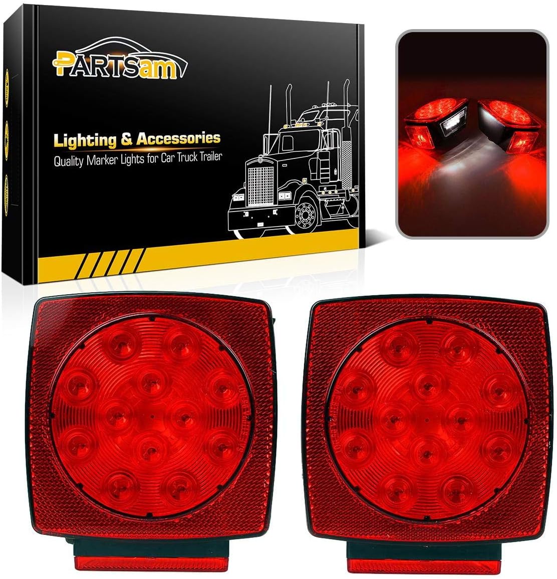 Partsam 12V Square LED Trailer Light 12V