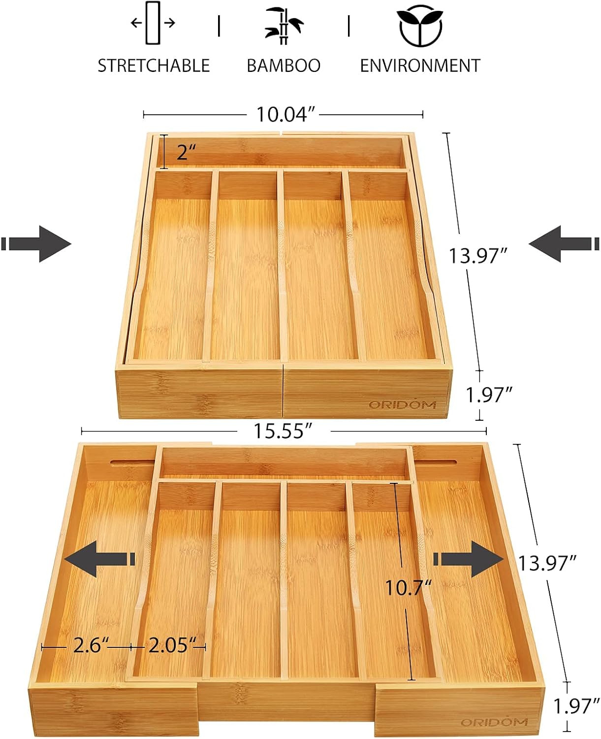 Thumbnail 1 de oridom Expandable Bamboo Drawer Organizer for Cutlery 🍽